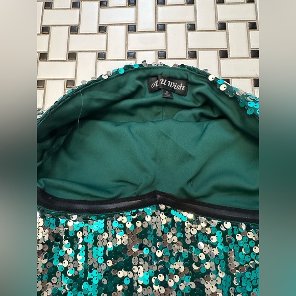 Sequin Strapless Dress in Green and Silver - Picture 3 of 5